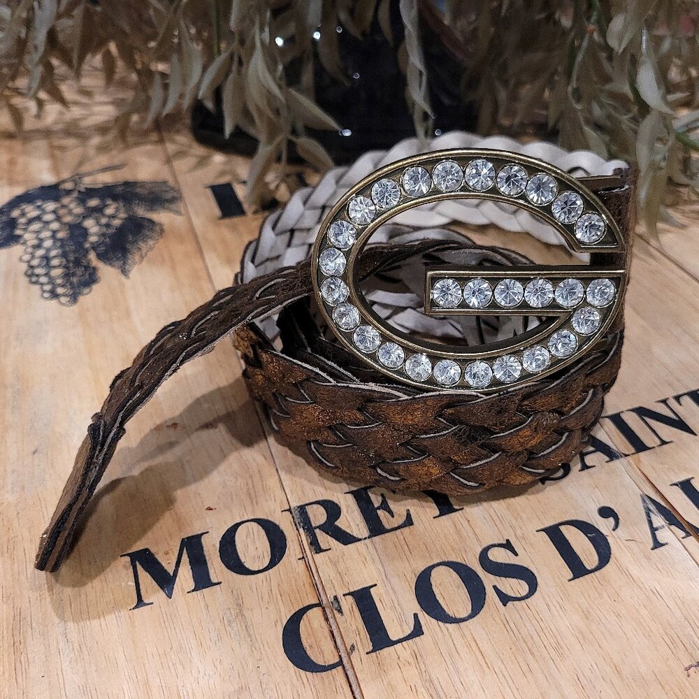 Vintage Y2K Guess Rhinestone G Buckle & Belt Large